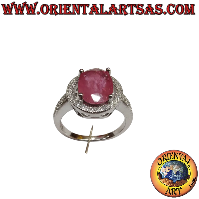 925 Silberring Natürlicher Ovaler Rubin Zirkone 4 Krappen