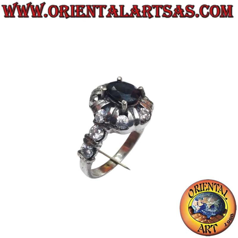 Anello in Argento 925 con Zaffiro Naturale Ovale e brillanti Zirconi