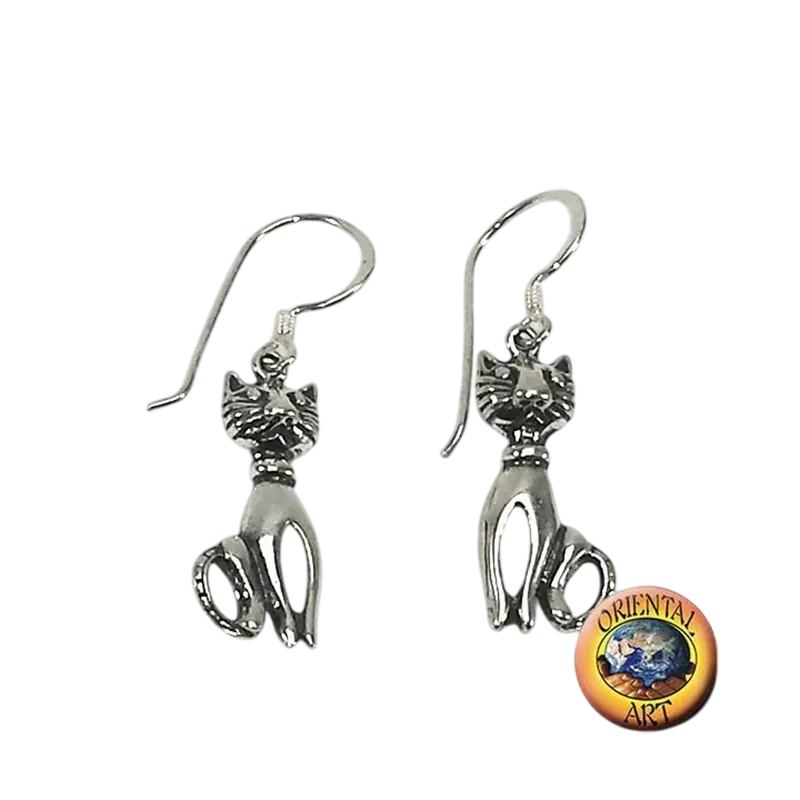 Orecchini Pendenti Gatto con Baffi Argento 925	Oriental Art