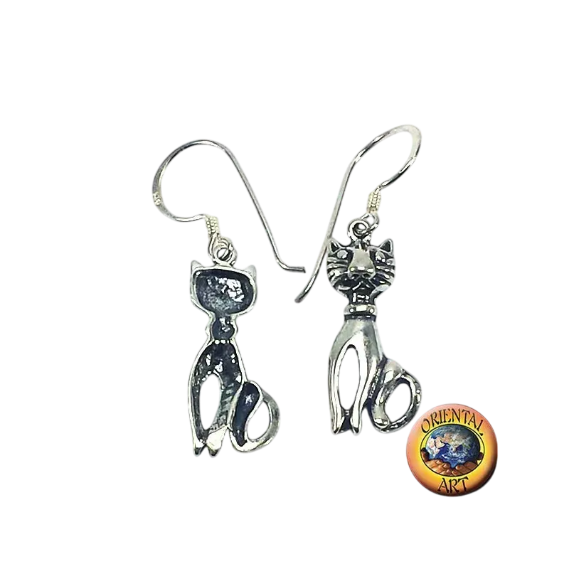 Boucles d'Oreilles Chat Moustaches Argent 925	Oriental Art
