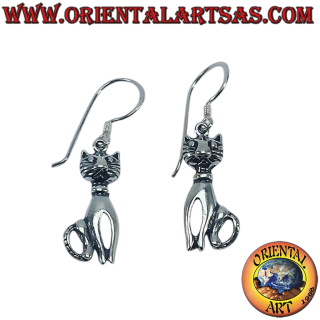 Pendientes colgantes en plata de ley 925 con la silueta de un gato astuto y bigotes detallados
