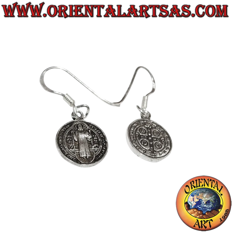 Boucles d'oreilles en argent 925 avec médaille de Saint Benoît