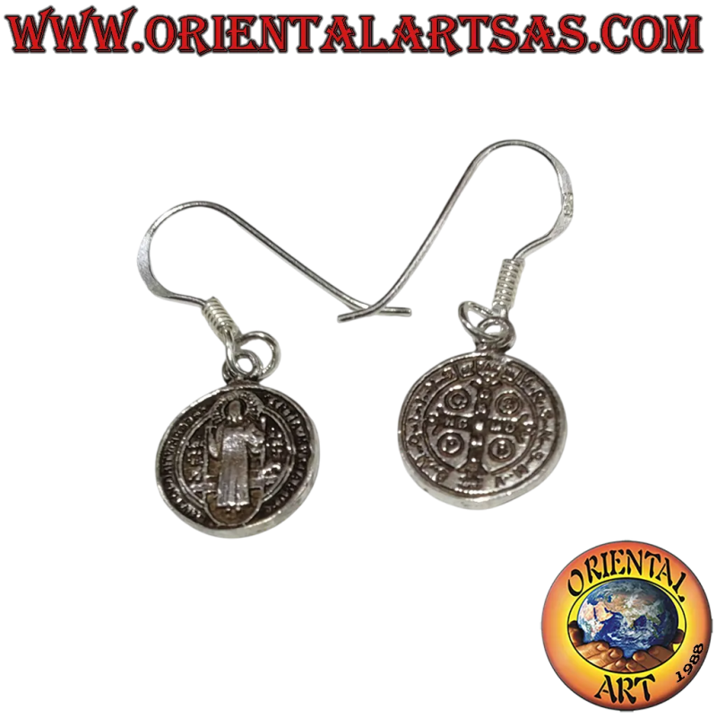Boucles d'oreilles en argent 925 avec médaille de Saint Benoît