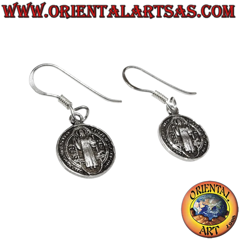 Boucles d'oreilles en argent 925 avec médaille de Saint Benoît