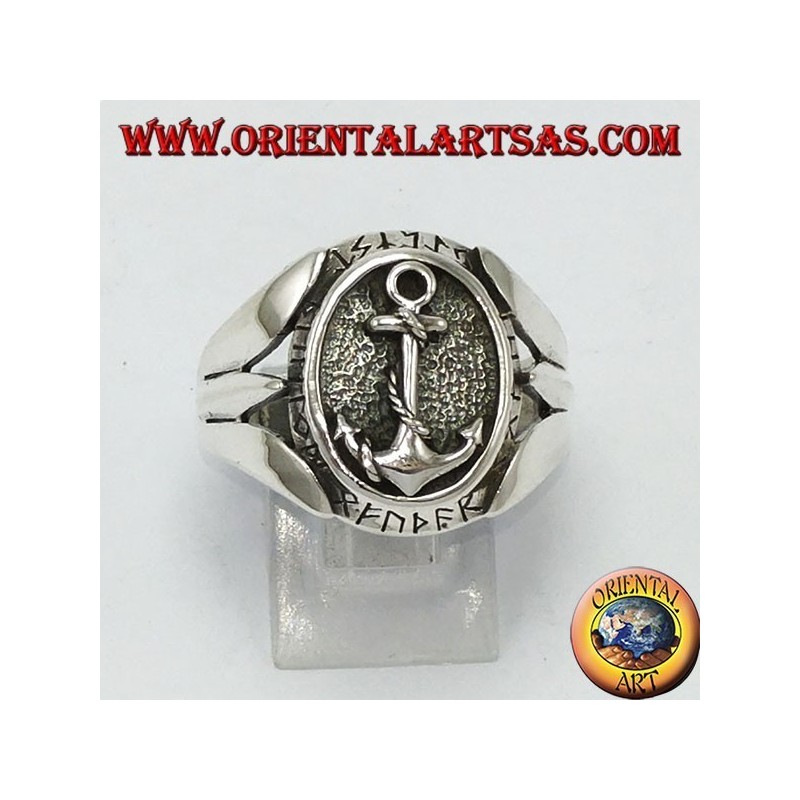 Silver ring with anchors