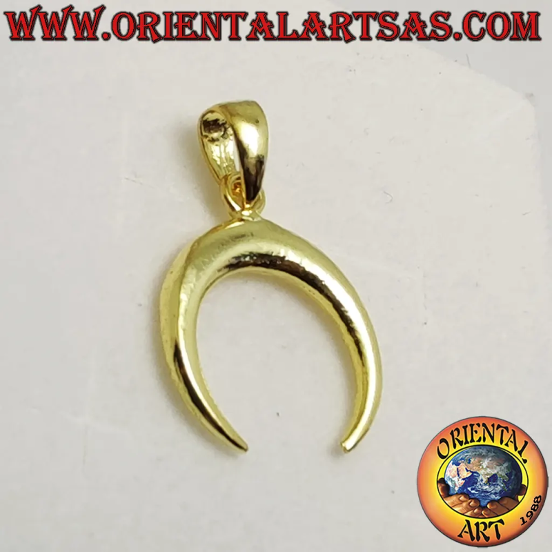 Gold-plated 925 sterling silver wicca crescent moon pendant with downward-pointing tips
