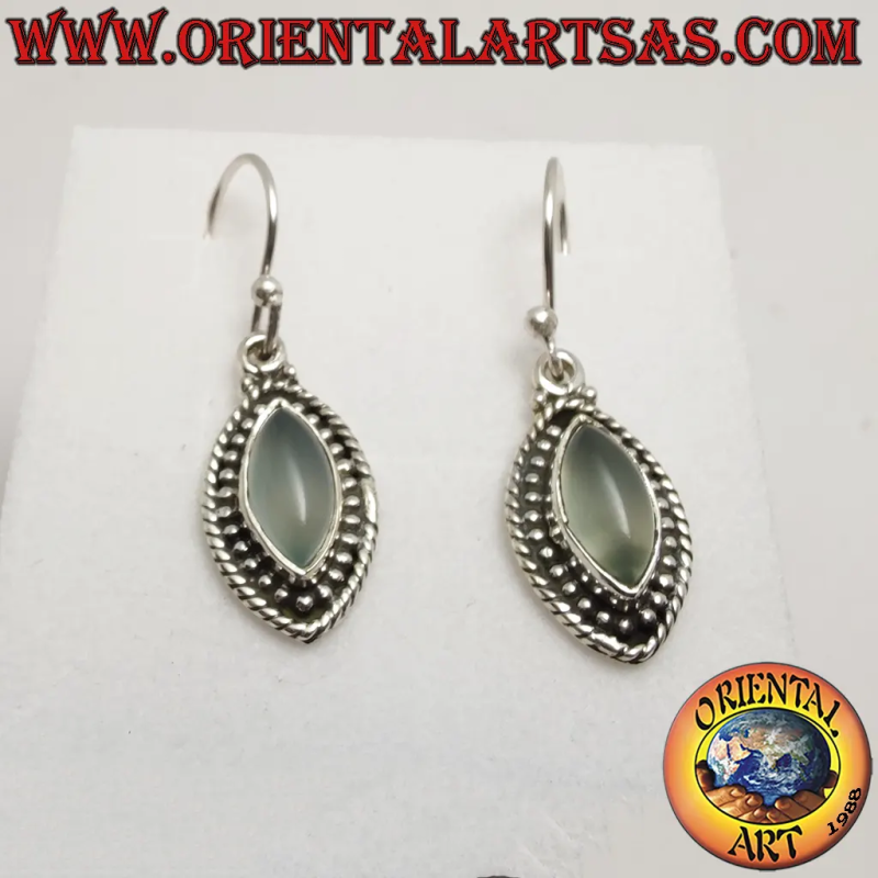 Boucles d'oreilles pendantes en argent 925 et pierre de lune naturelle navette tressée