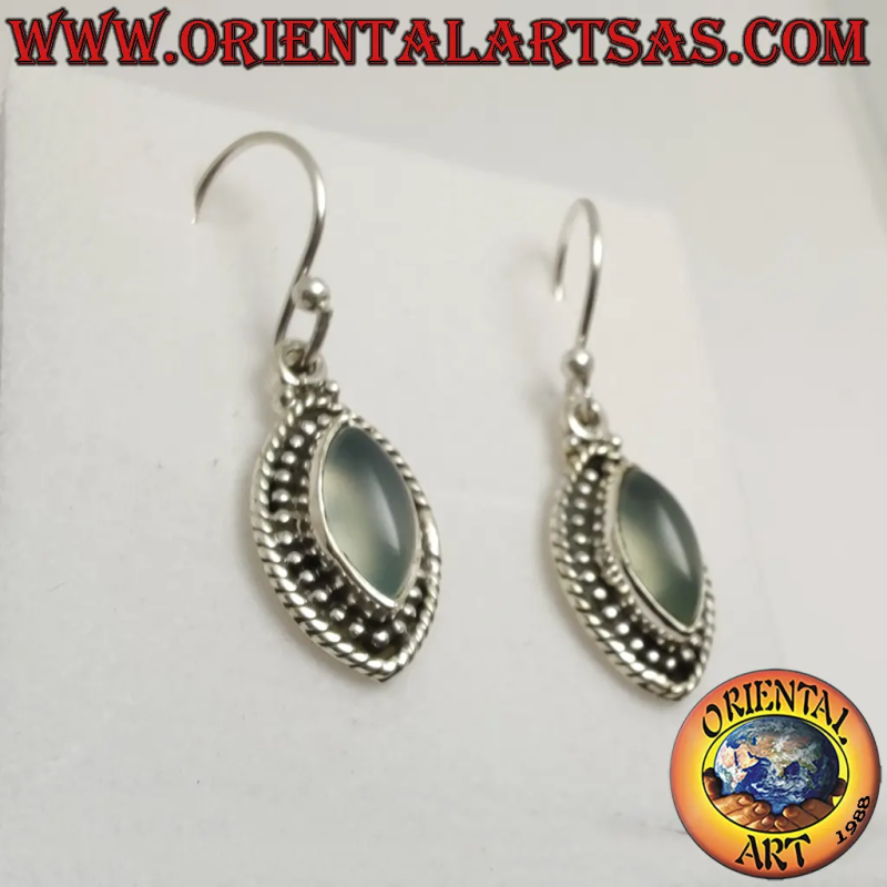925 Silver Earrings with Natural Moonstone in a Navetta and Braid