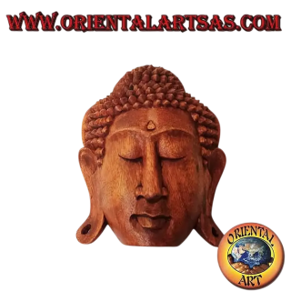 Masque sculpture tête de bouddha mural ou à poser en bois de suar, 20 x 16 cm (bloc à l'unité)