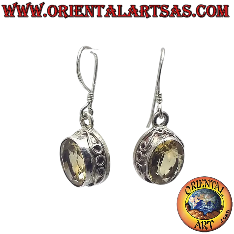 Silver Natural Oval Topaz Earrings Handcrafted Nepal	Oriental Art