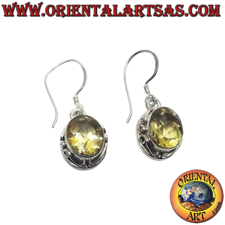 925 sterling silver drop earrings with natural oval faceted topaz handcrafted in Nepal