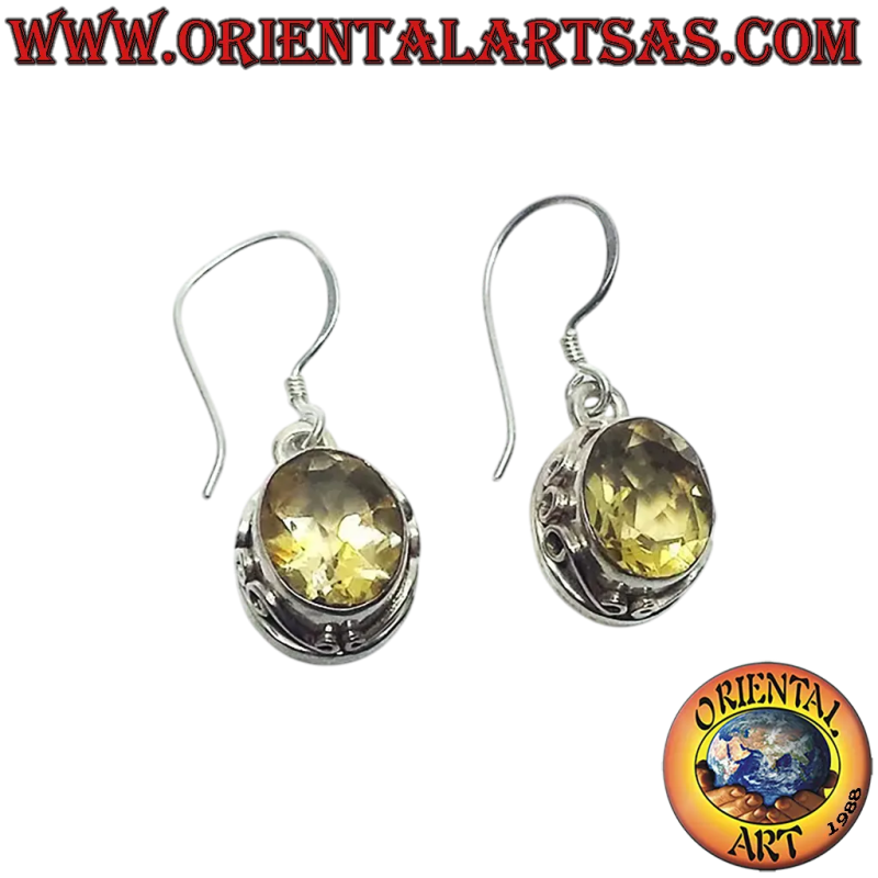 Pendientes en plata 925 con topacio natural ovalado facetado y labrado artesanal de Nepal