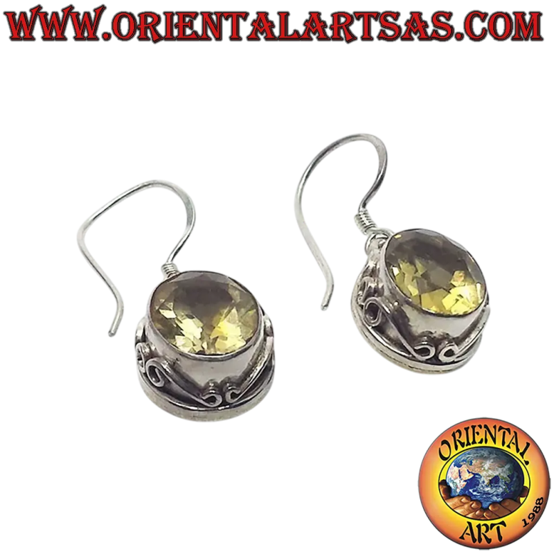 Silver Natural Oval Topaz Earrings Handcrafted Nepal	Oriental Art