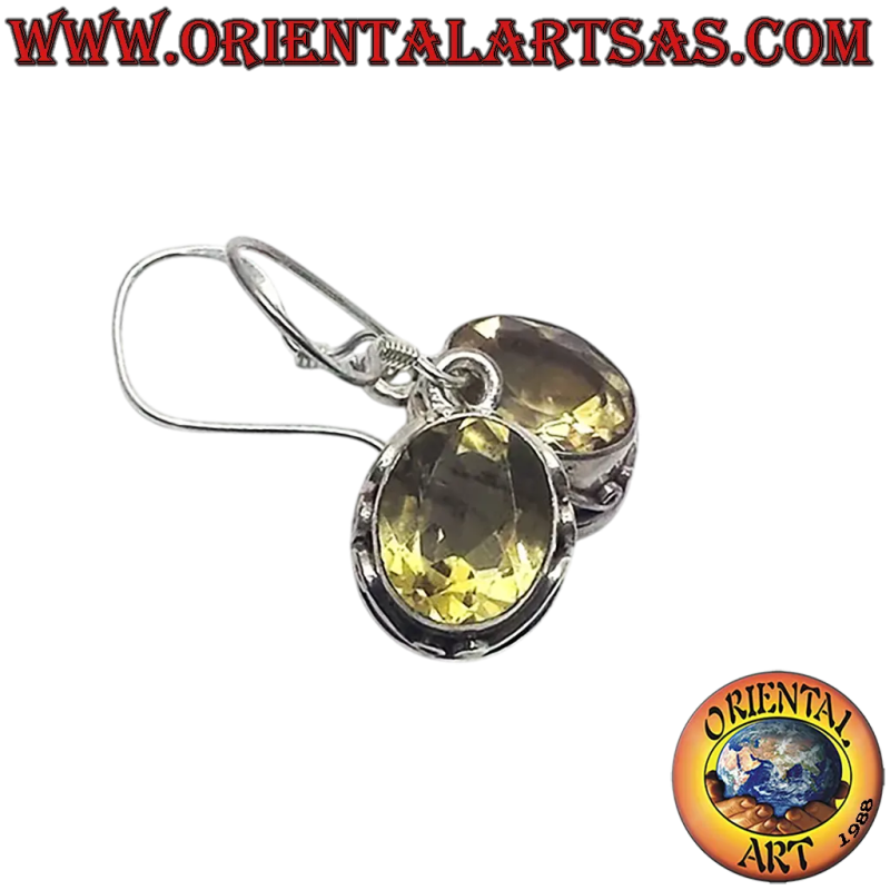 Silver Natural Oval Topaz Earrings Handcrafted Nepal	Oriental Art