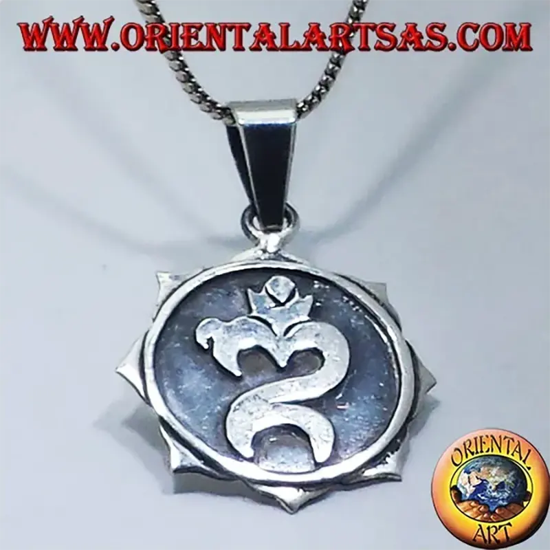 925 Silver Carved Om Lotus Flower Pendant 21mm
