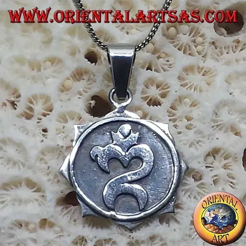 Anhänger „Om Aum“ aus balinesischem Silber, hohle Lotusblume, 21 mm, 3,9 g (925er Silber)