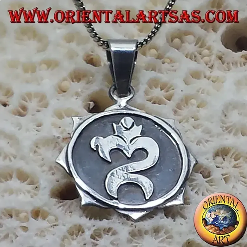 925 Silver Carved Om Lotus Flower Pendant 21mm