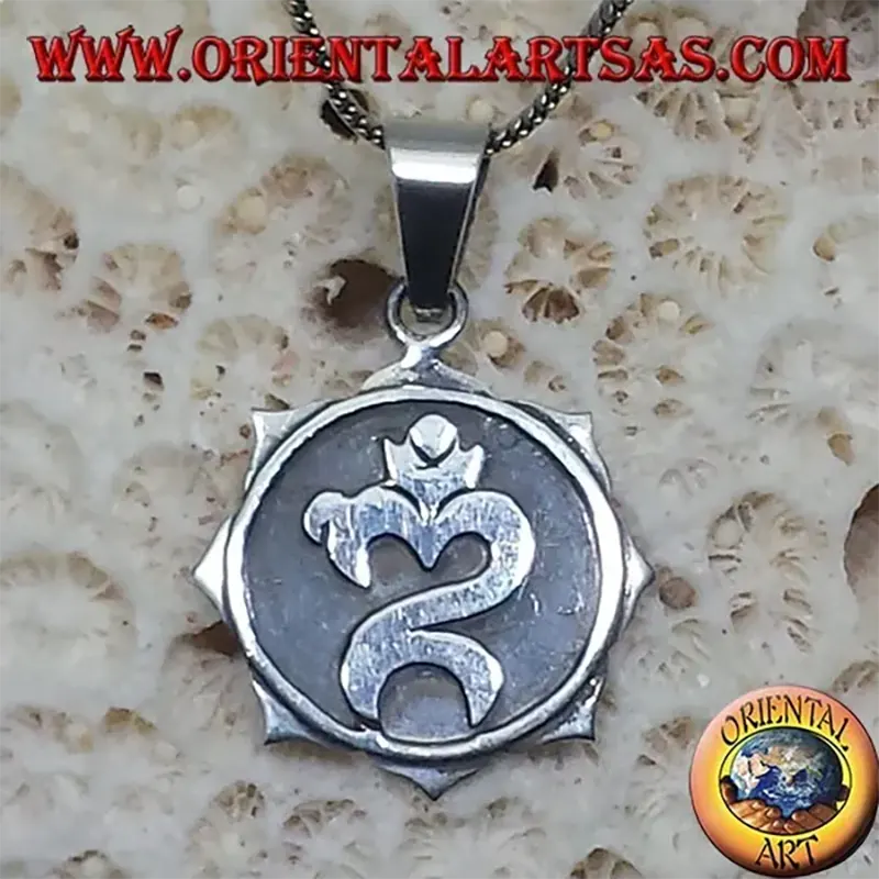 925 Silver Carved Om Lotus Flower Pendant 21mm