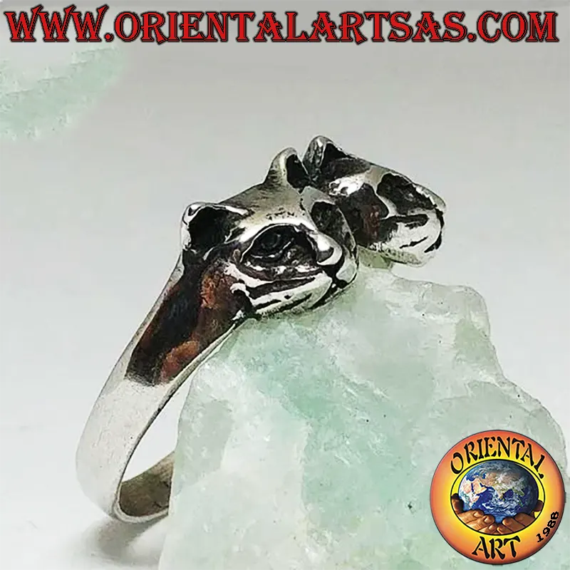 Anello Argento 925 Coppia Gatti Teste Affiancate	Oriental Art