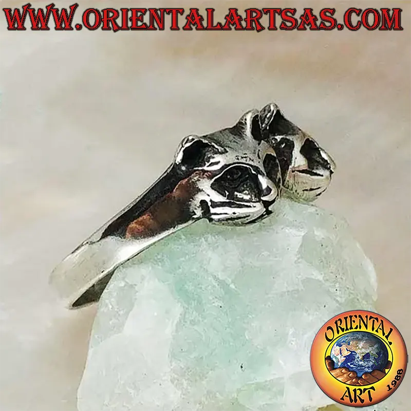 Anello Argento 925 Coppia Gatti Teste Affiancate	Oriental Art