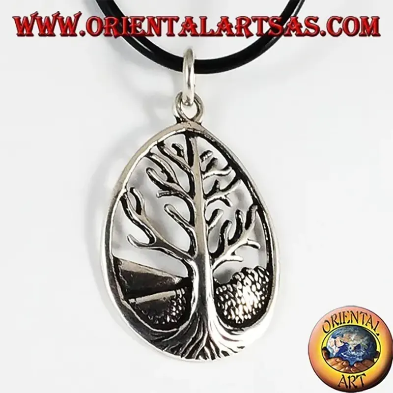Large 925 Sterling Silver Yggdrasil Tree of Life Pendant 35 mm