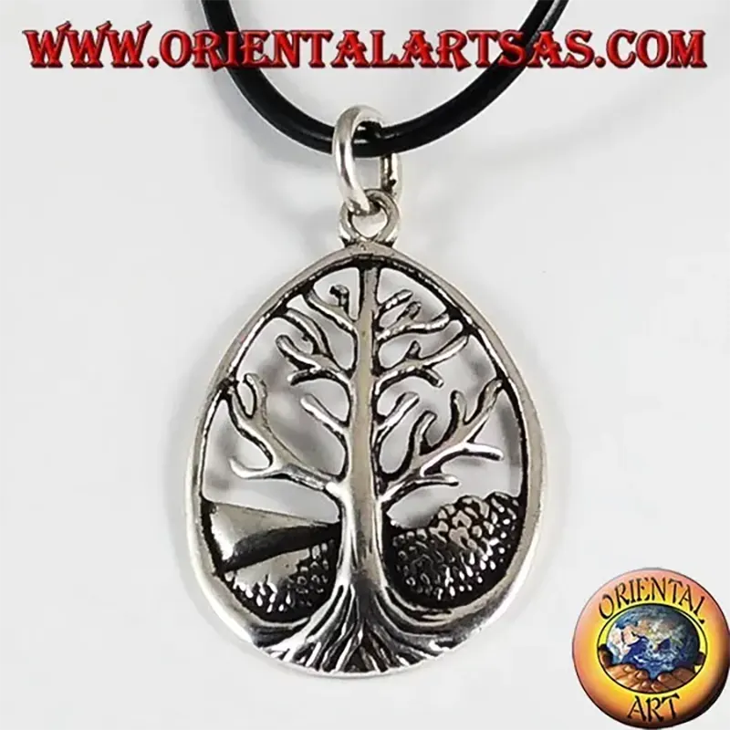 Anhänger Lebensbaum Yggdrasil 925 Silber Oval 35 mm