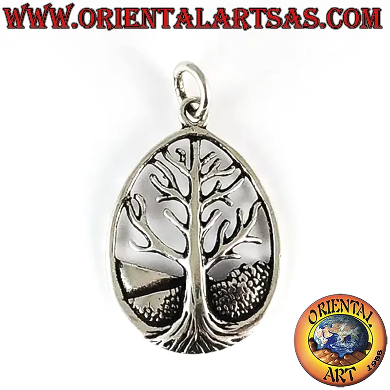Large 925 Sterling Silver Yggdrasil Tree of Life Pendant 35 mm
