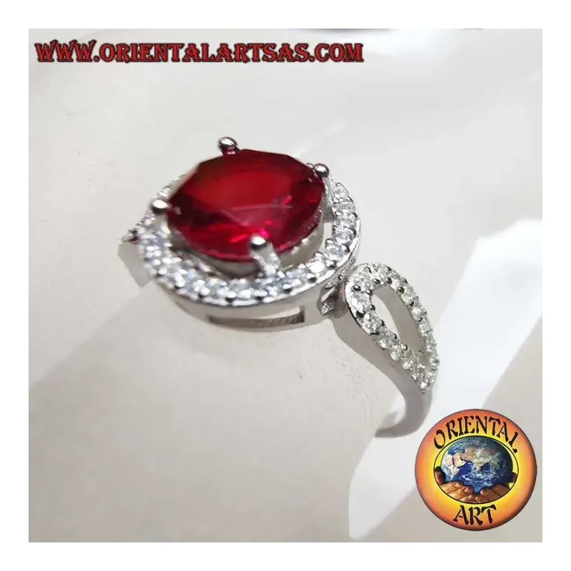 Anillo Plata 925 Granate Redondo 7 mm Circonitas Halo