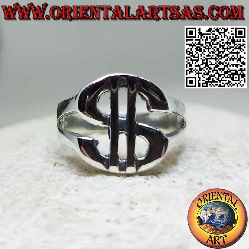Anello Simbolo del Dollaro Intagliato Argento 925 - 16 mm