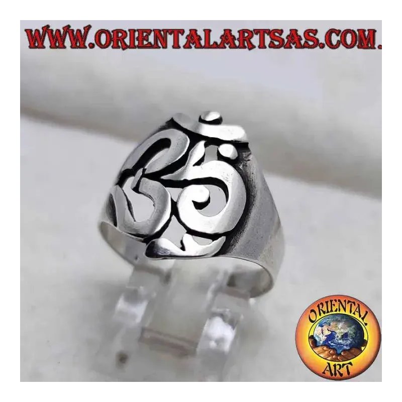 Anillo Símbolo Om Calado Liso Plata 925 - 20 mm