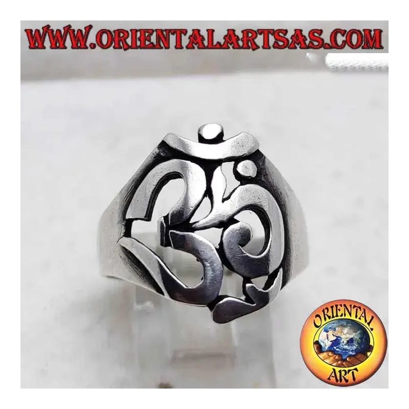 Anillo de plata de ley 925 moldeado con la forma del símbolo sánscrito Om calado y liso