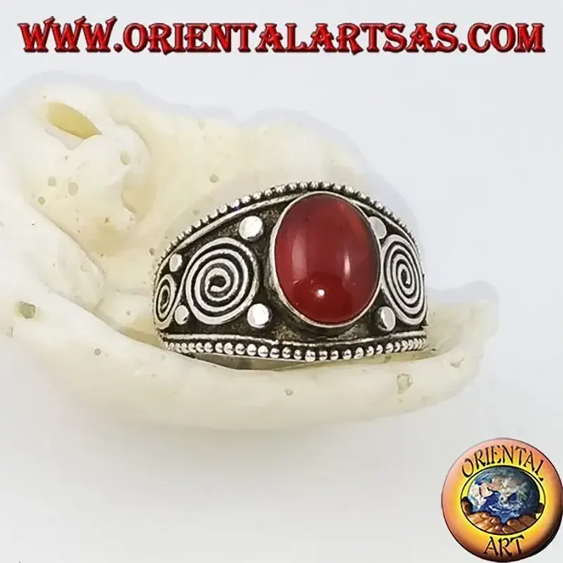 925 Silver Carnelian Spiral Ring Handcrafted	Oriental Art