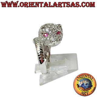 925 Silver Pave CZ Tiger Ring Natural Ruby Eyes - 20x14 mm