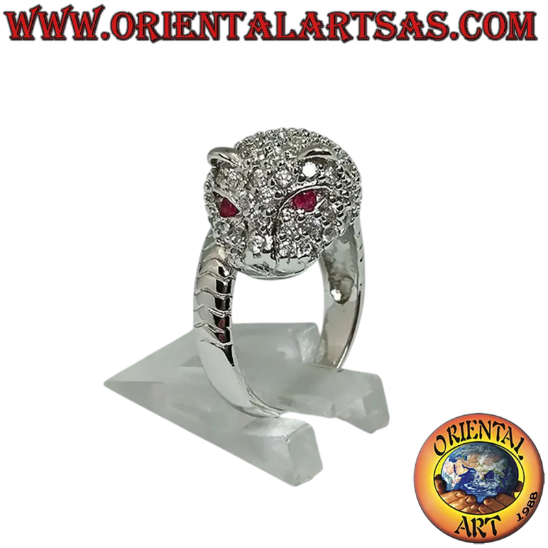 925 Silver Pave CZ Tiger Ring Natural Ruby Eyes - 20x14 mm
