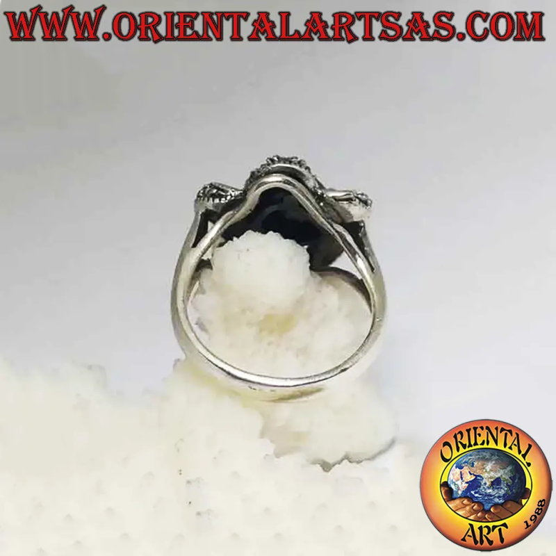 925 Silber 3D Markasit Ring Natur Smaragd Oval	Oriental Art