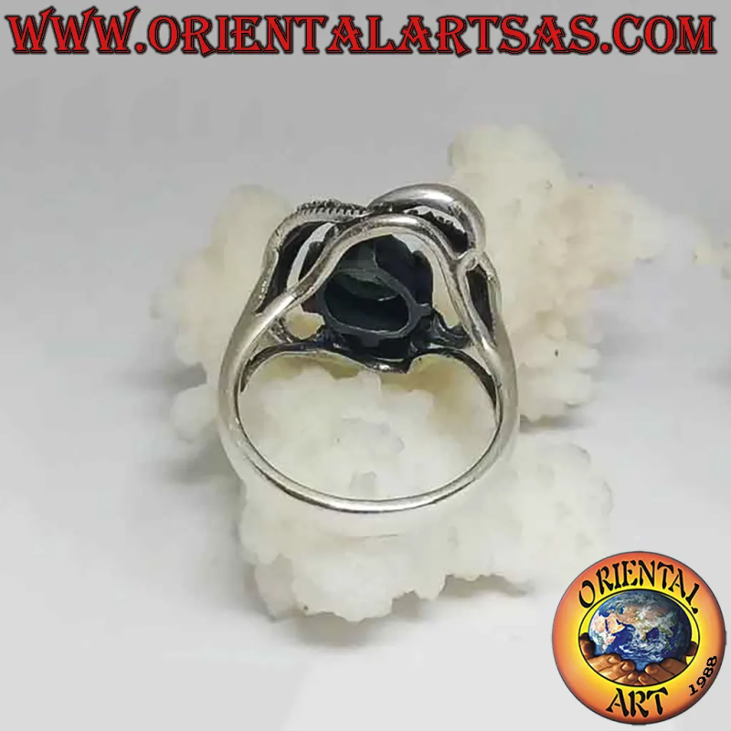 925 Silber 3D Markasit Ring Natur Smaragd Oval	Oriental Art