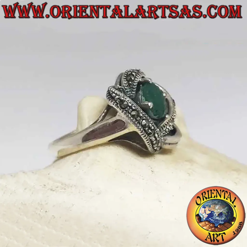 Anillo Esmeralda Natural 3D Marcasitas Plata 925	Oriental Art