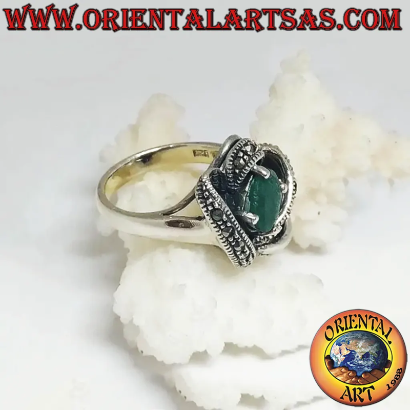 Anello Smeraldo Naturale 3D Marcassite Argento 925	Oriental Art