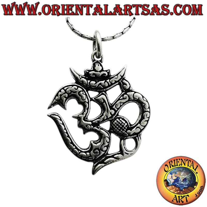 Pendentif Om Argent 925 Gravé en Relief Ajouré - 37x30 mm