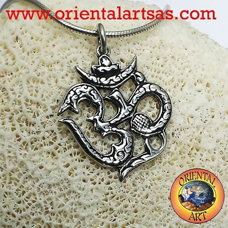 Anhänger Om Symbol 925 Silber Graviertes Relief - 37x30 mm