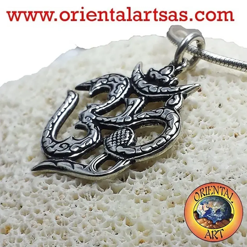 Pendentif Om Argent 925 Gravé en Relief Ajouré - 37x30 mm