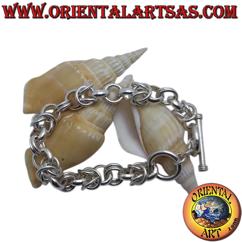 Pulsera de cadena de plata 925 ‰ con anillas redondas de 22 cm (simple, doble y cuádruple)