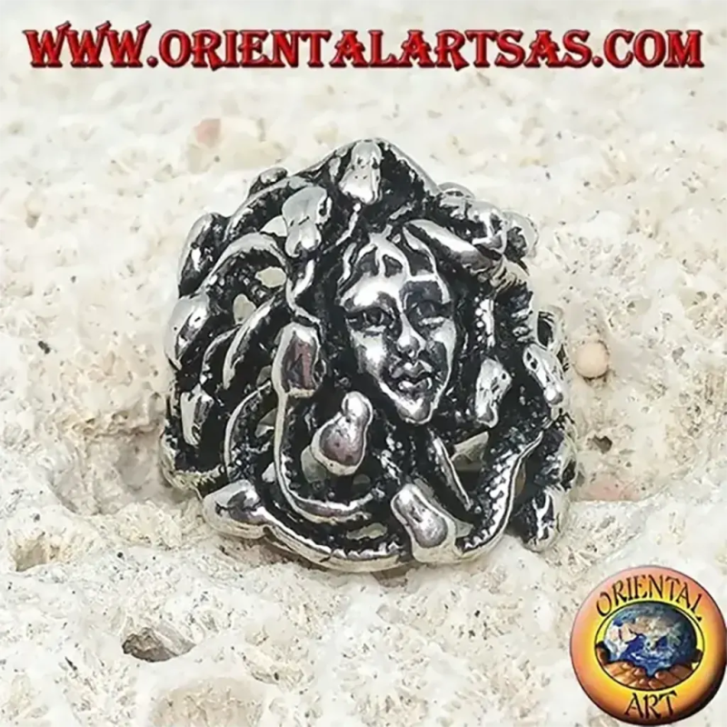 Anello Medusa in Argento 925 e Serpenti Mitologici	Oriental Art