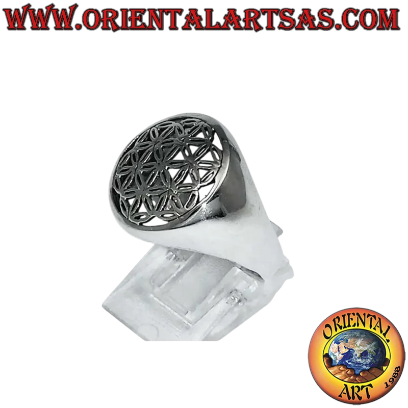 Anello Argento 925 Fiore della Vita Simbolo Protezione e Armonia 17mm
