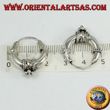 Orecchini in argento, a cerchio mezzaluna decorato (treccia) di diametro  Ø mm. 20