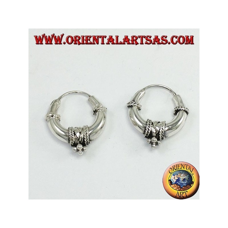 Orecchini in argento, a cerchio mezzaluna decorato (treccia) di diametro  Ø mm. 20