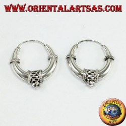 Boucles d'oreilles en argent, cercle en croissant décoré avec diamètre Ø mm. 26