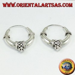 Boucles d'oreilles en argent, cercle en croissant décoré avec diamètre Ø mm. 26