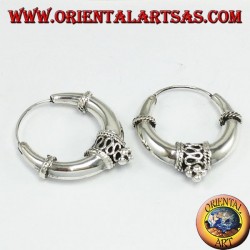 Boucles d'oreilles en argent, cercle en croissant décoré avec diamètre Ø mm. 26