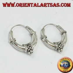 Boucles d'oreilles en argent, cercle en croissant décoré avec diamètre Ø mm. 26